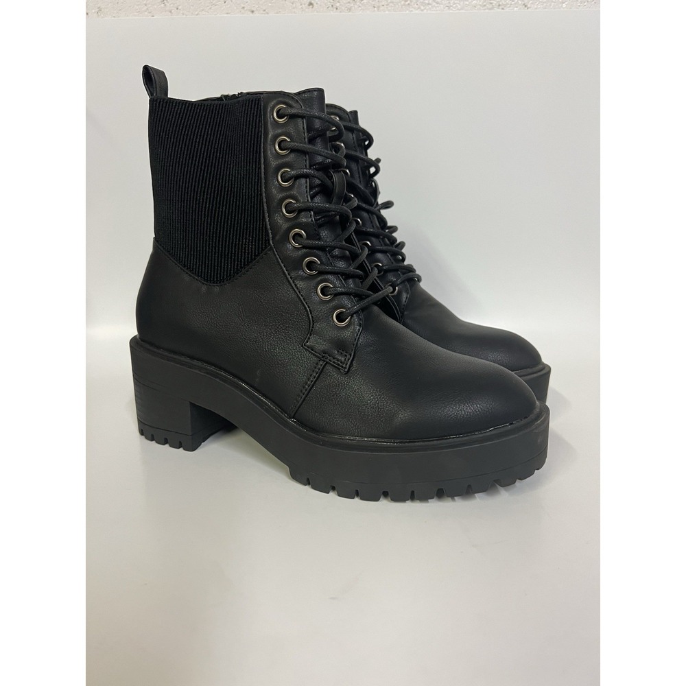 Krush Faux Leather Lace-Up Black Boots  Women's Size US 6